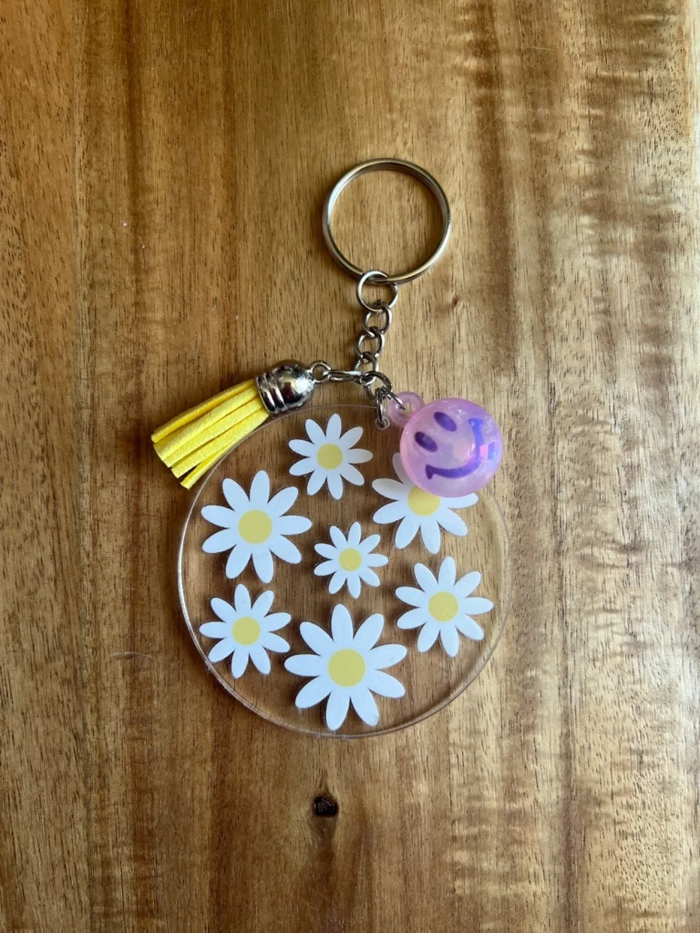 Handmade Smiley Face & Daisy Keychain and Bookmark Set - Pink, Yellow, Orange